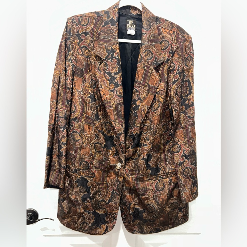 Vintage San Moire Blazer Jewel Tone‎ Jacket Sz 18 Dark Cottagecore